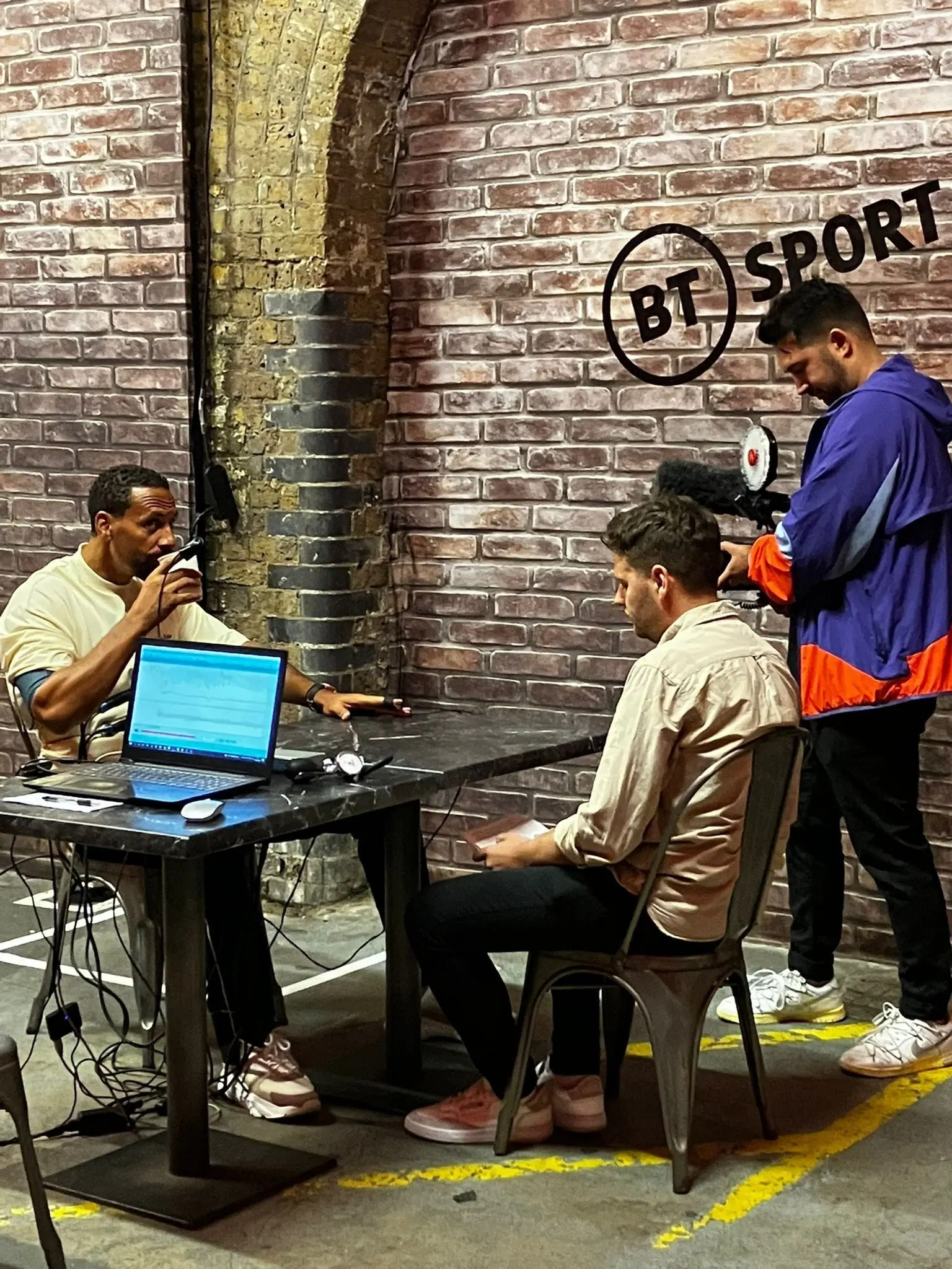 Rio Ferdinand taking a polygraph for BT Sport
